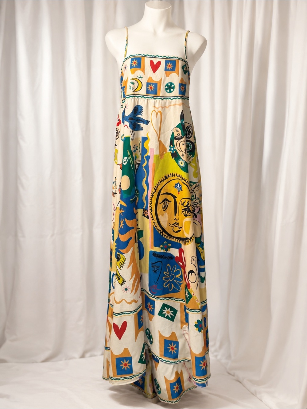Boho Sun & Heart Print Maxi Skirt - Multi